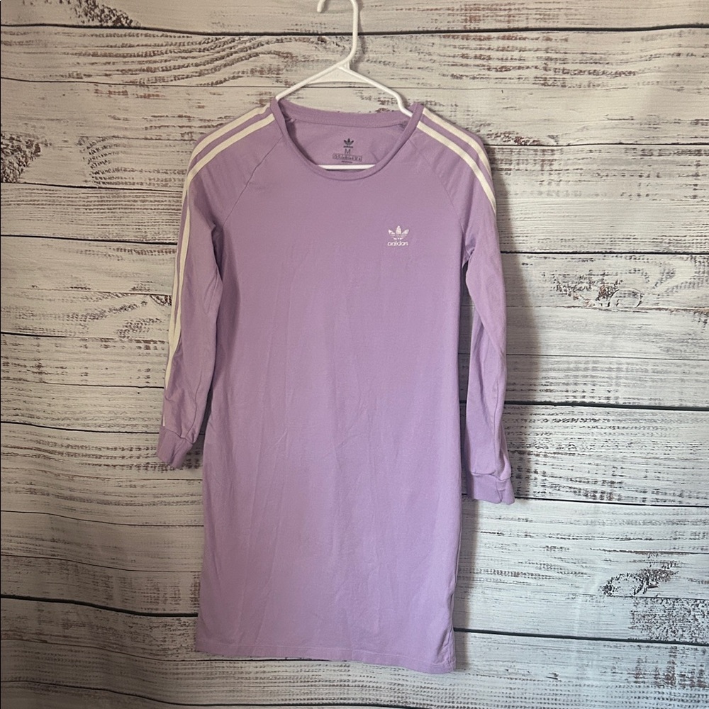 Adidas Lavender Long Sleeve Dress with White Stripes size medium